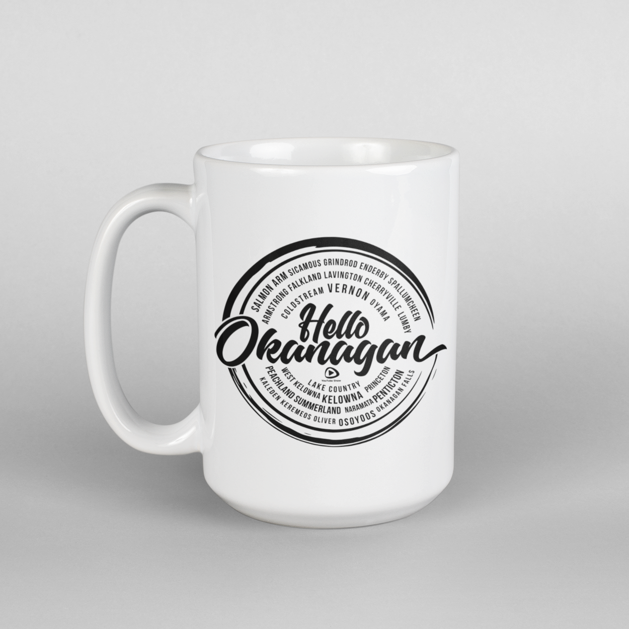 Hello Okanagan Towns Black 15oz Coffee Mug