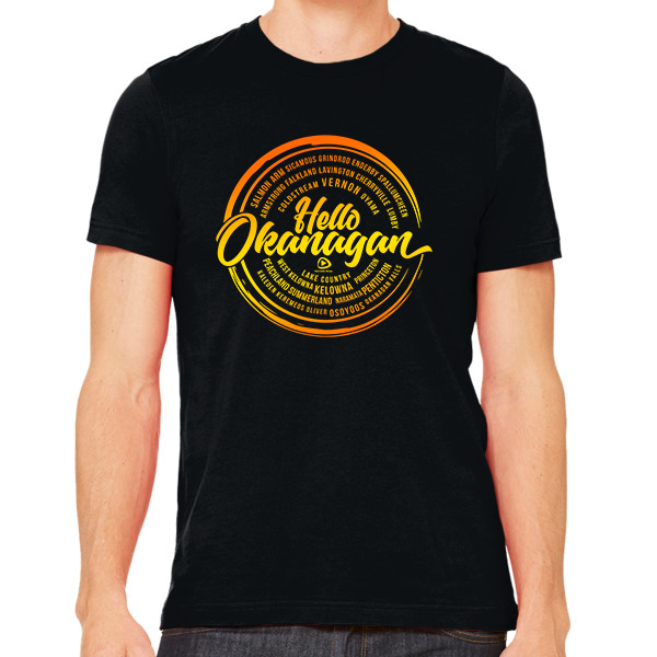Hello Okanagan Towns Sunset Fitted Black Mens T-shirt