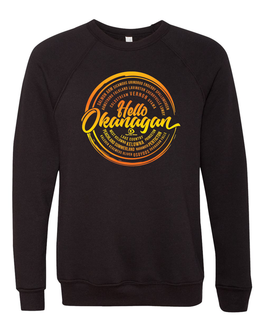 Hello Okanagan Towns Unisex Sunset Sponge Fleece Raglan Sweatshirt