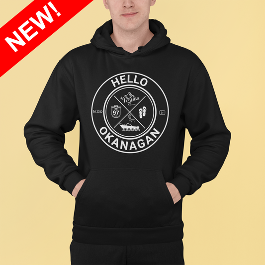 Hello Okanagan Adventure Black Unisex Hoodie