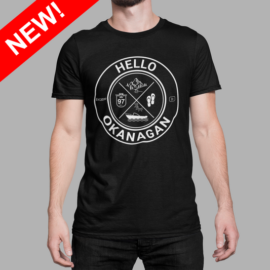 Hello Okanagan Adventure Fitted Black Mens T-shirt