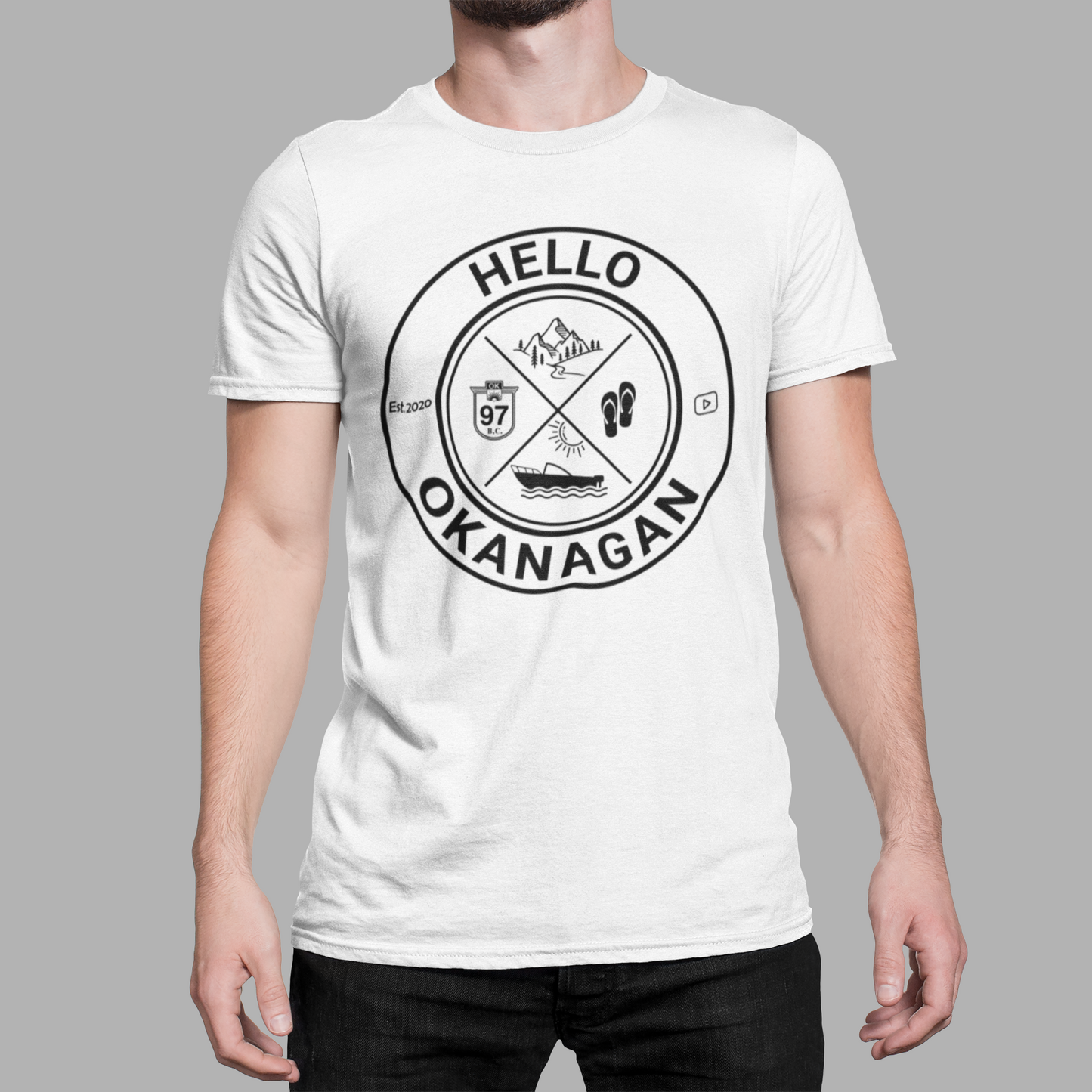 Hello Okanagan Adventure Fitted Mens White T-shirt