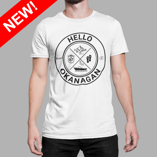 Hello Okanagan Adventure Fitted Mens White T-shirt