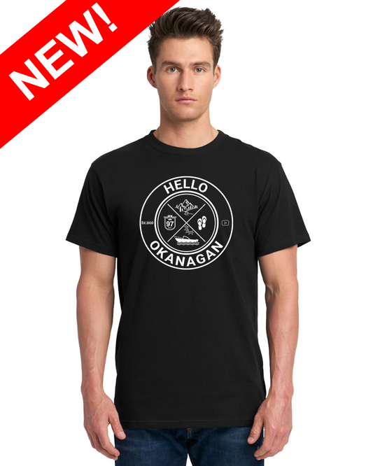 Hello Okanagan Adventure Unisex Black T-shirt