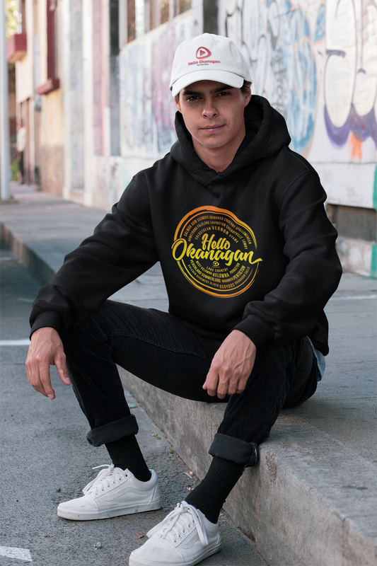 Hello Okanagan Sunset Logo Black Hoodie