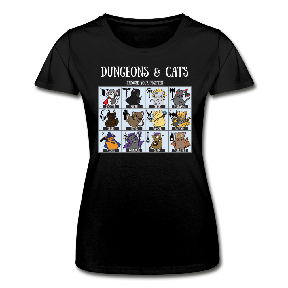 Dungeons and Dragons Cats Choose Your Fighter DnD RPG Ladies T-shirt - black