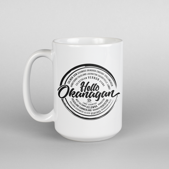 Hello Okanagan Towns Black 15oz Coffee Mug