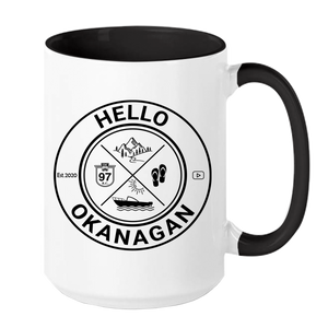 Hello Okanagan Adventure Black 15oz Coffee Mug