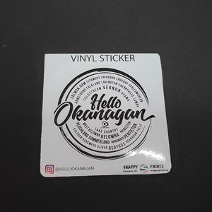 Hello Okanagan Towns Black 3" Vinyl Sticker