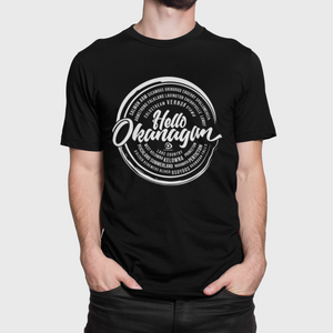Hello Okanagan Towns White Logo Fitted Black Mens T-shirt