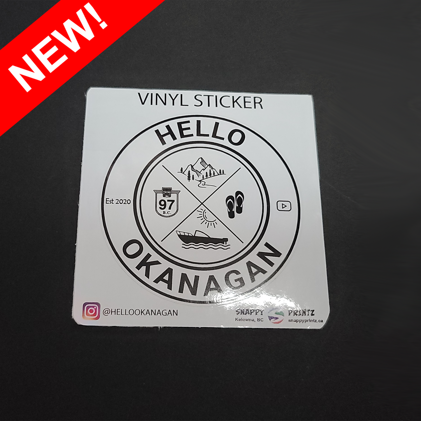 Hello Okanagan Adventure - Black 3" Vinyl Sticker