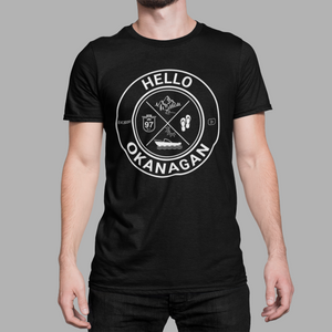 Hello Okanagan Adventure Fitted Black Mens T-shirt