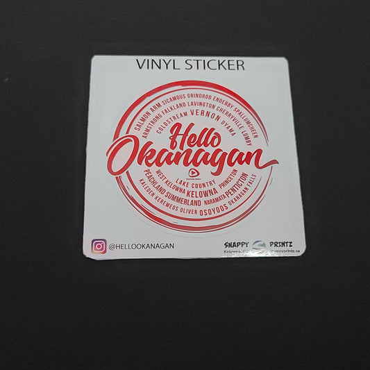 Hello Okanagan Towns Red 3" Vinyl Sticker