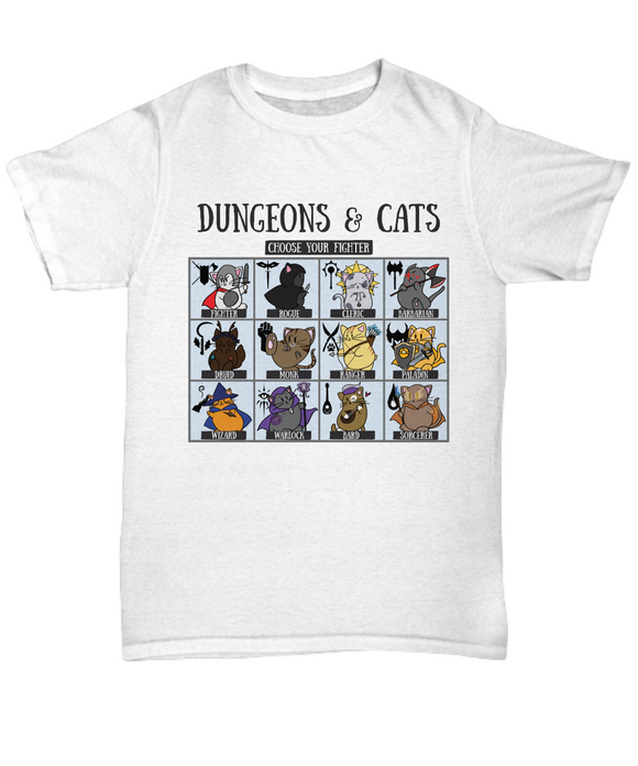 Dungeons and Cats Choose Your Fighter DnD RPG Unisex Tshirt