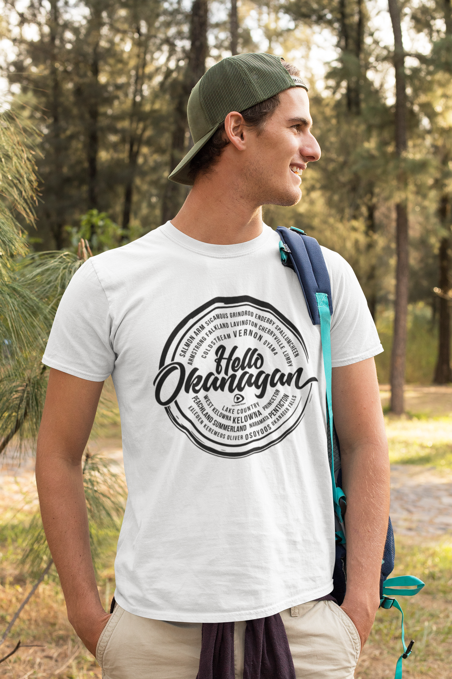 Hello Okanagan Towns Black Logo Fitted White Mens T-shirt
